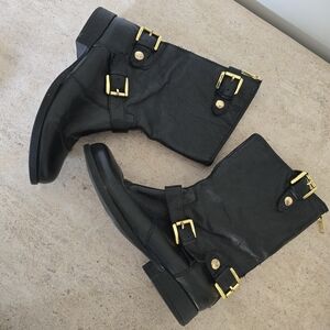 Black Leather Buckle Mid-Calf Boots - Steve Madden
